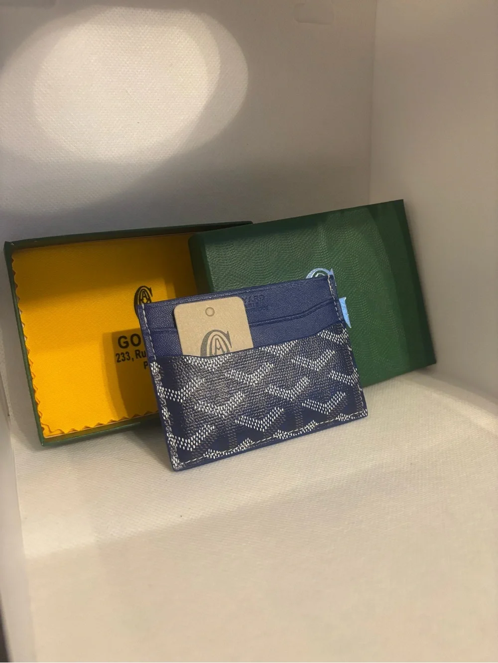 Blue Patterned Card Holder with Navy Trim